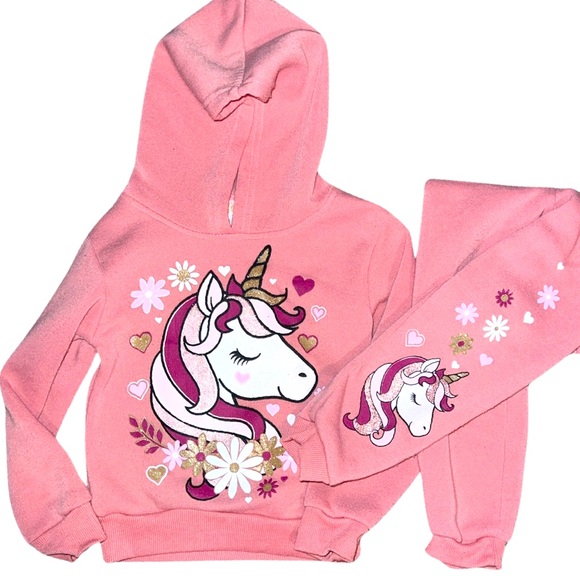 Pink Glitter Sparkles Unicorn Super Soft Hoodie Sweatsuit in 3T GUC - Picture 1 of 5